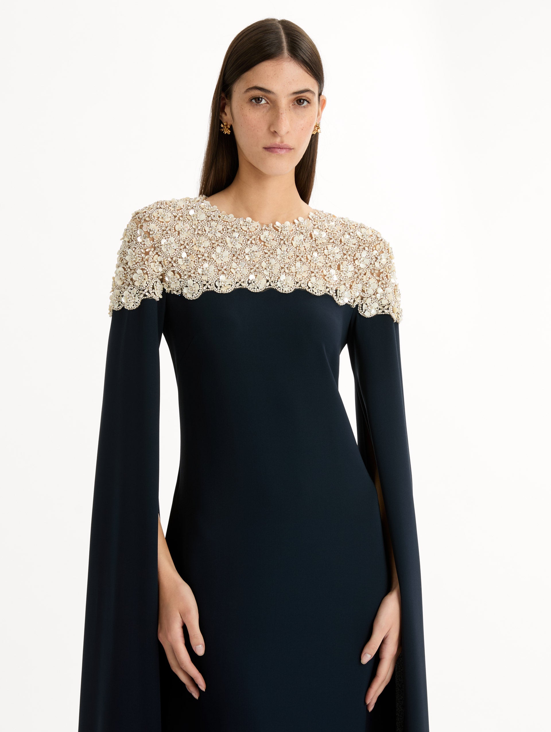 Oscar de la Renta Mother of Pearl Embroidered Caftan