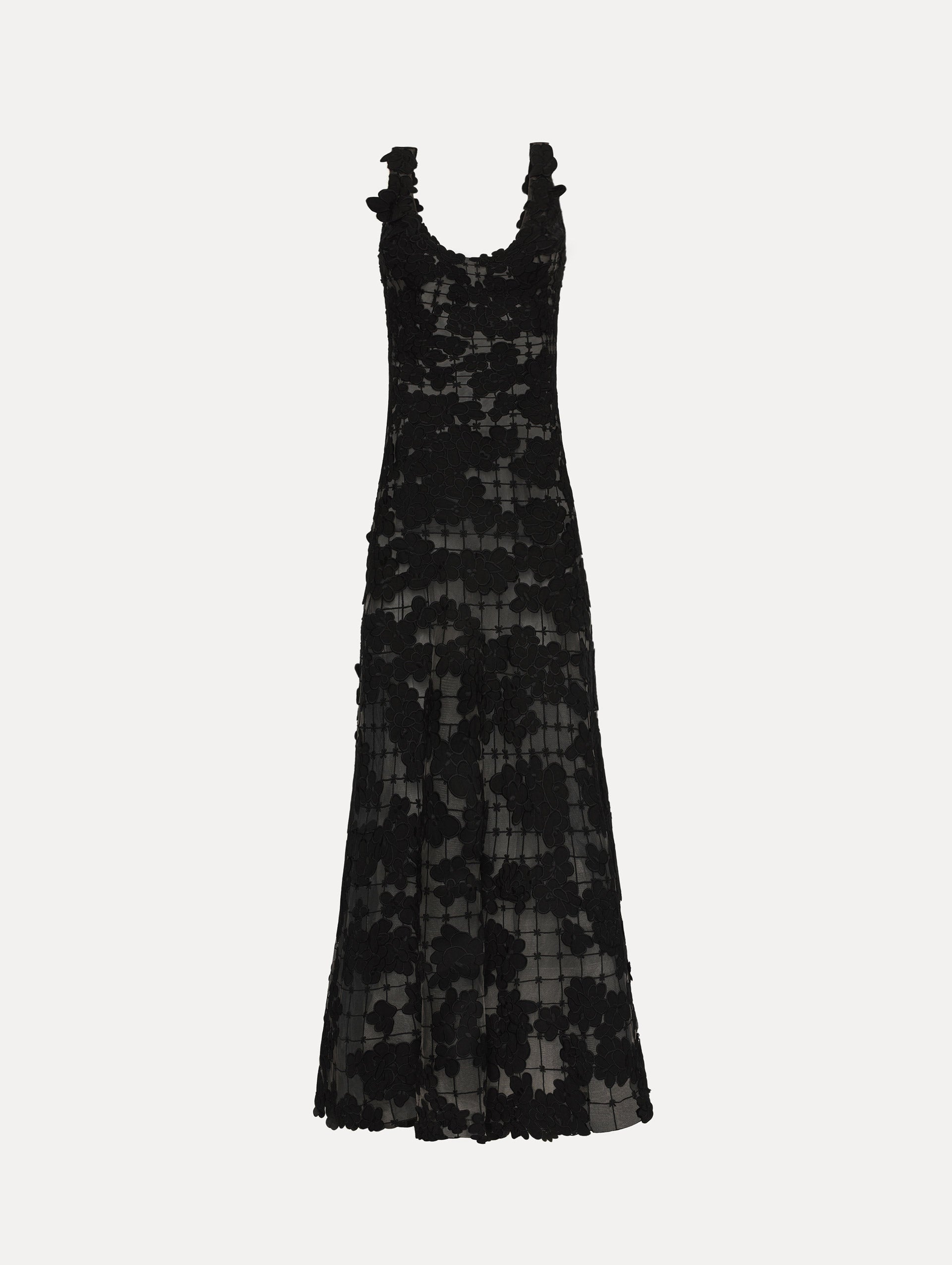 Oscar de la Renta Floral Cutout Threadwork Gown