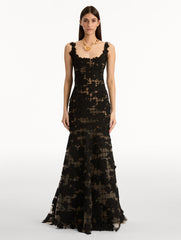 Oscar de la Renta Floral Cutout Threadwork Gown