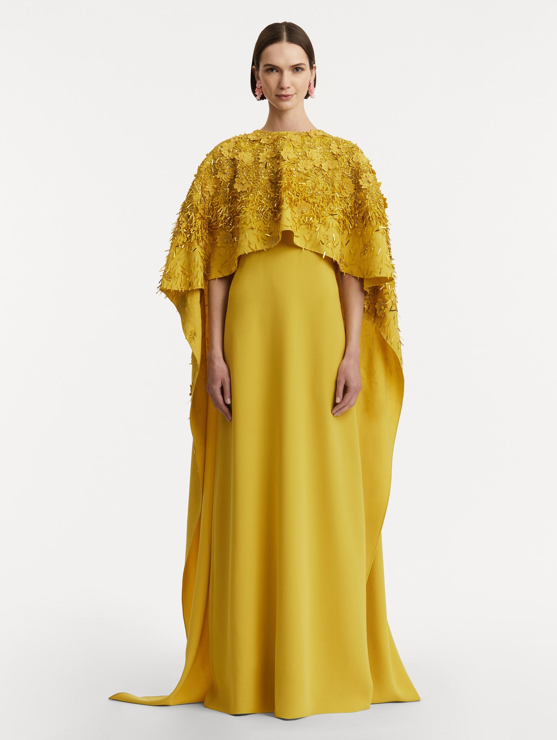 Oscar de la Renta Peony Sequin and Raffia Embroidered Caftan