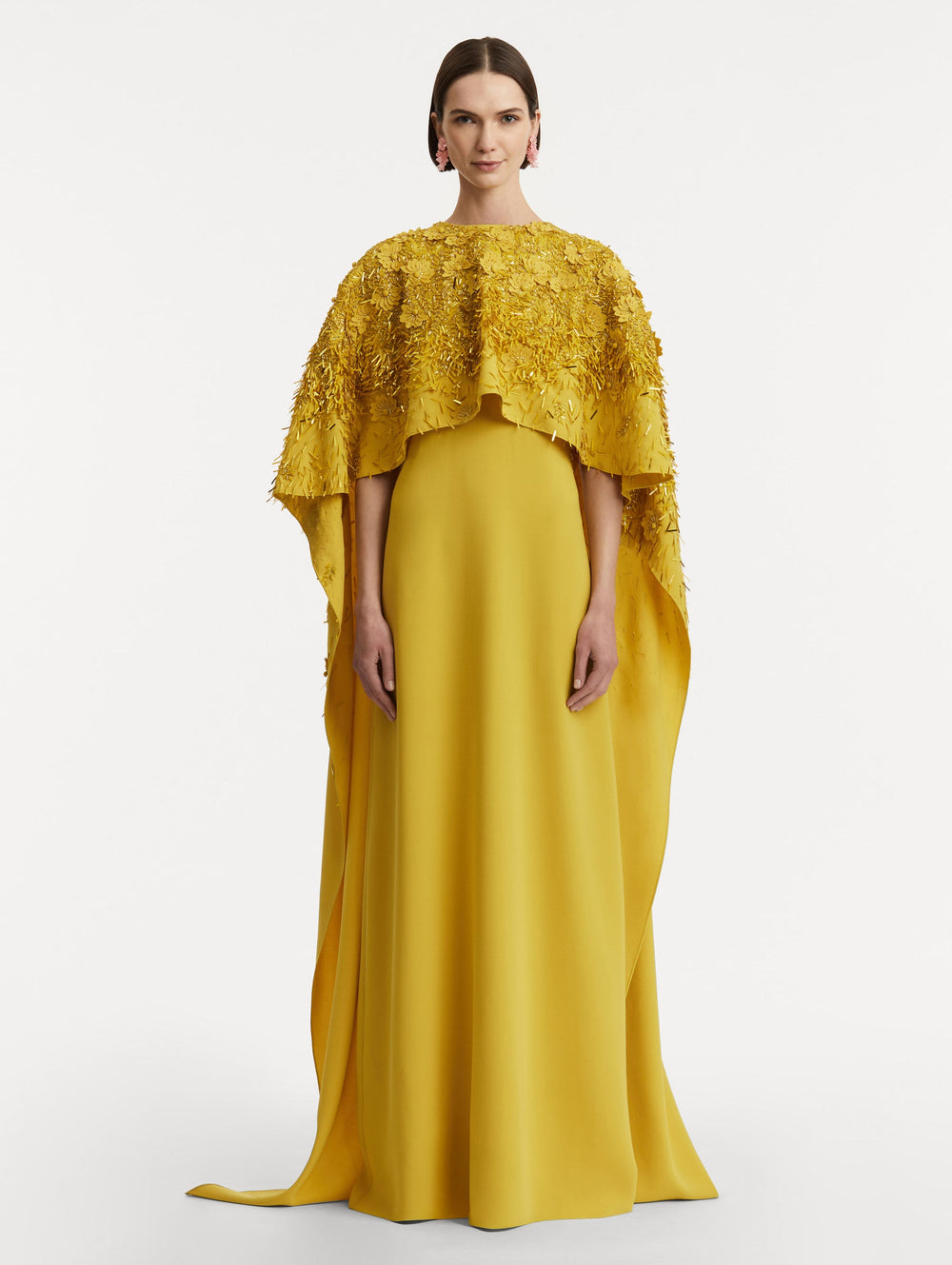Oscar de la Renta Peony Sequin and Raffia Embroidered Caftan