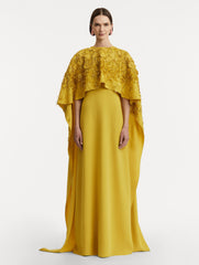 Oscar de la Renta Peony Sequin and Raffia Embroidered Caftan