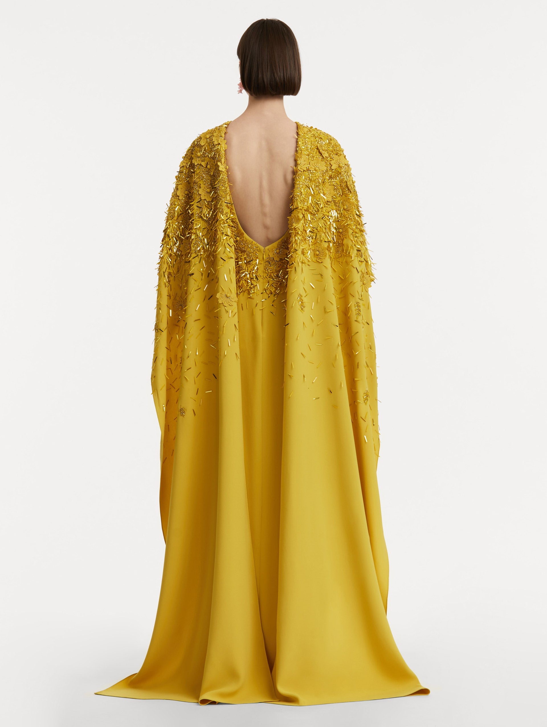 Oscar de la Renta Peony Sequin and Raffia Embroidered Caftan