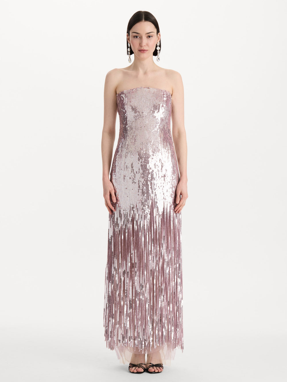 Oscar de la Renta Sequin Fringe Strapless Gown