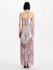 Oscar de la Renta Sequin Fringe Strapless Gown