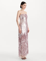 Oscar de la Renta Sequin Fringe Strapless Gown