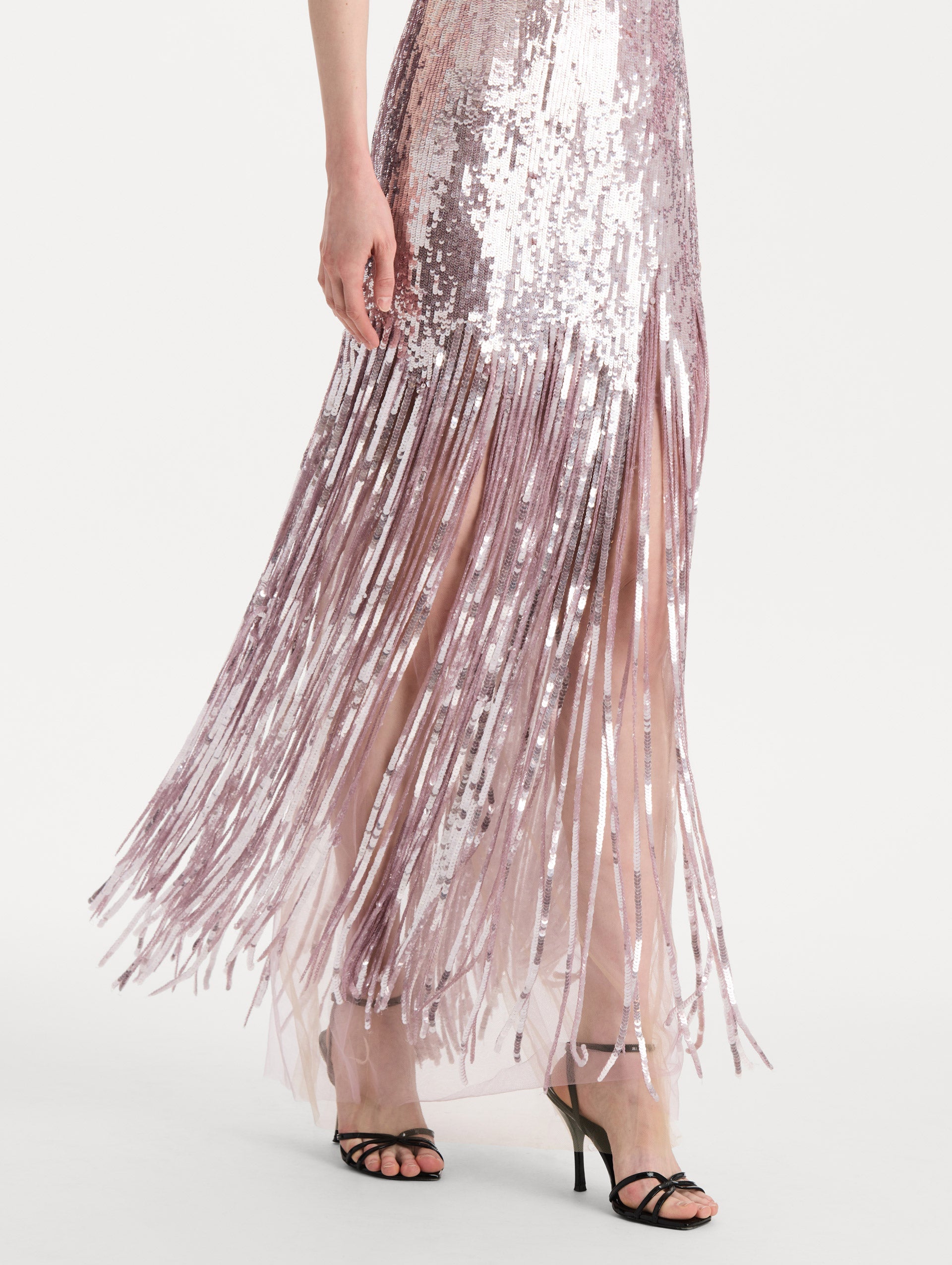 Oscar de la Renta Sequin Fringe Strapless Gown