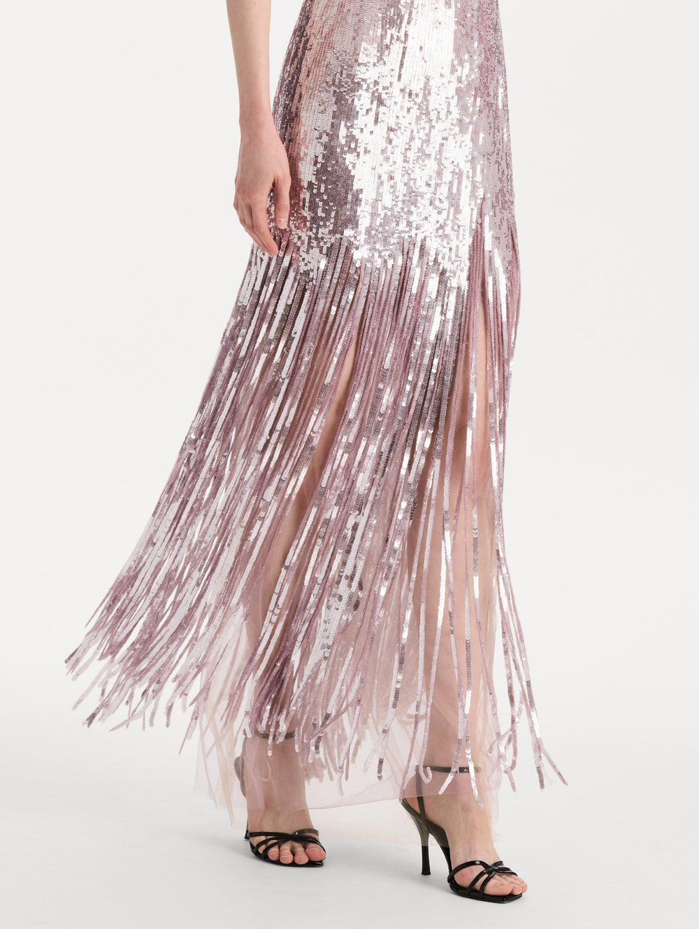 Oscar de la Renta Sequin Fringe Strapless Gown