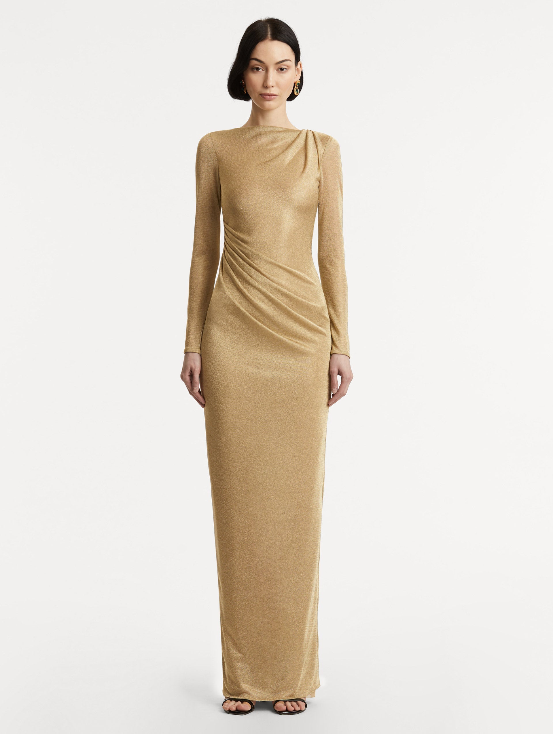 Oscar de la Renta Metallic Jersey Draped Gown