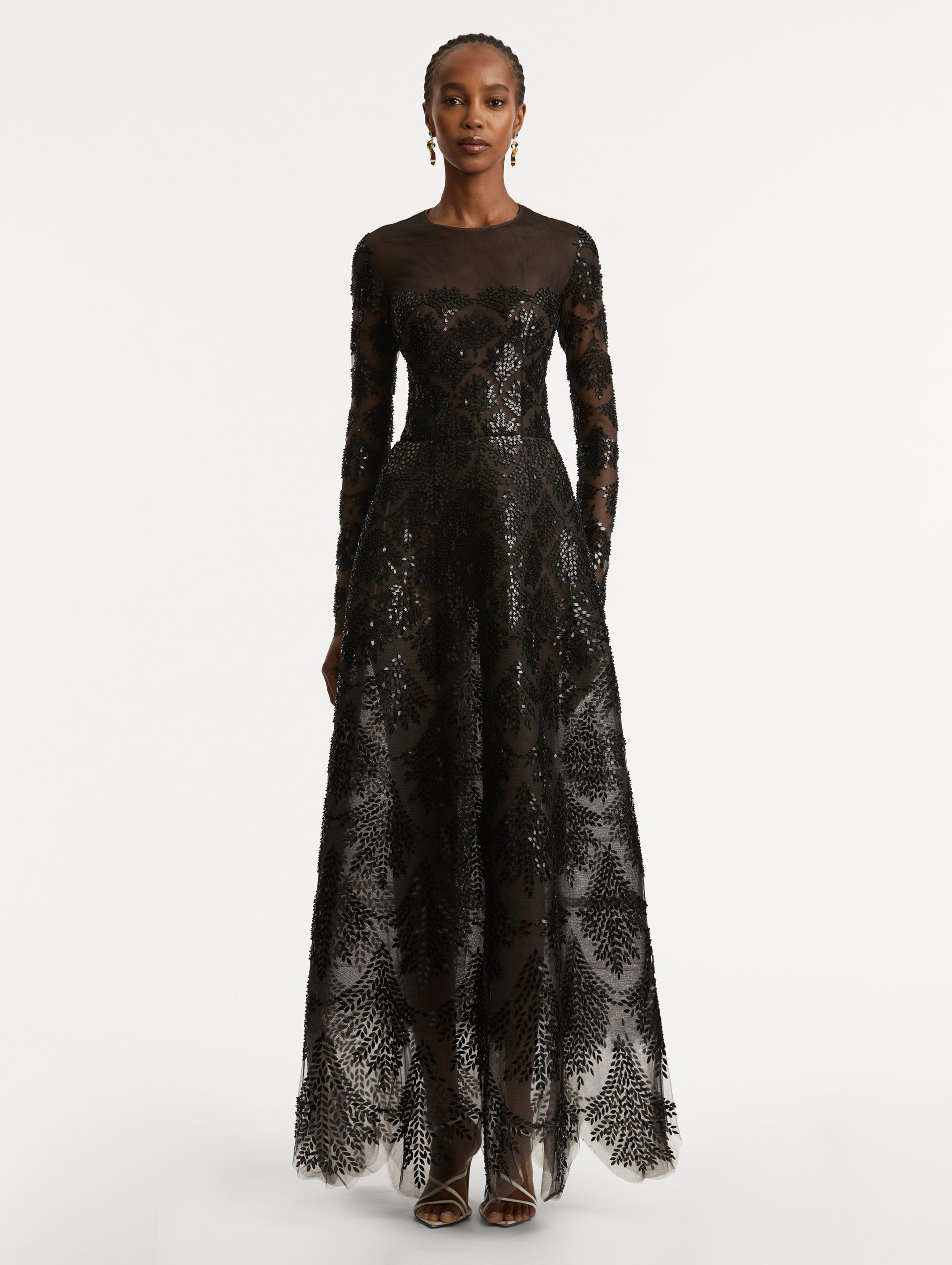 Oscar de la Renta Fern Sequin Embroidered Gown