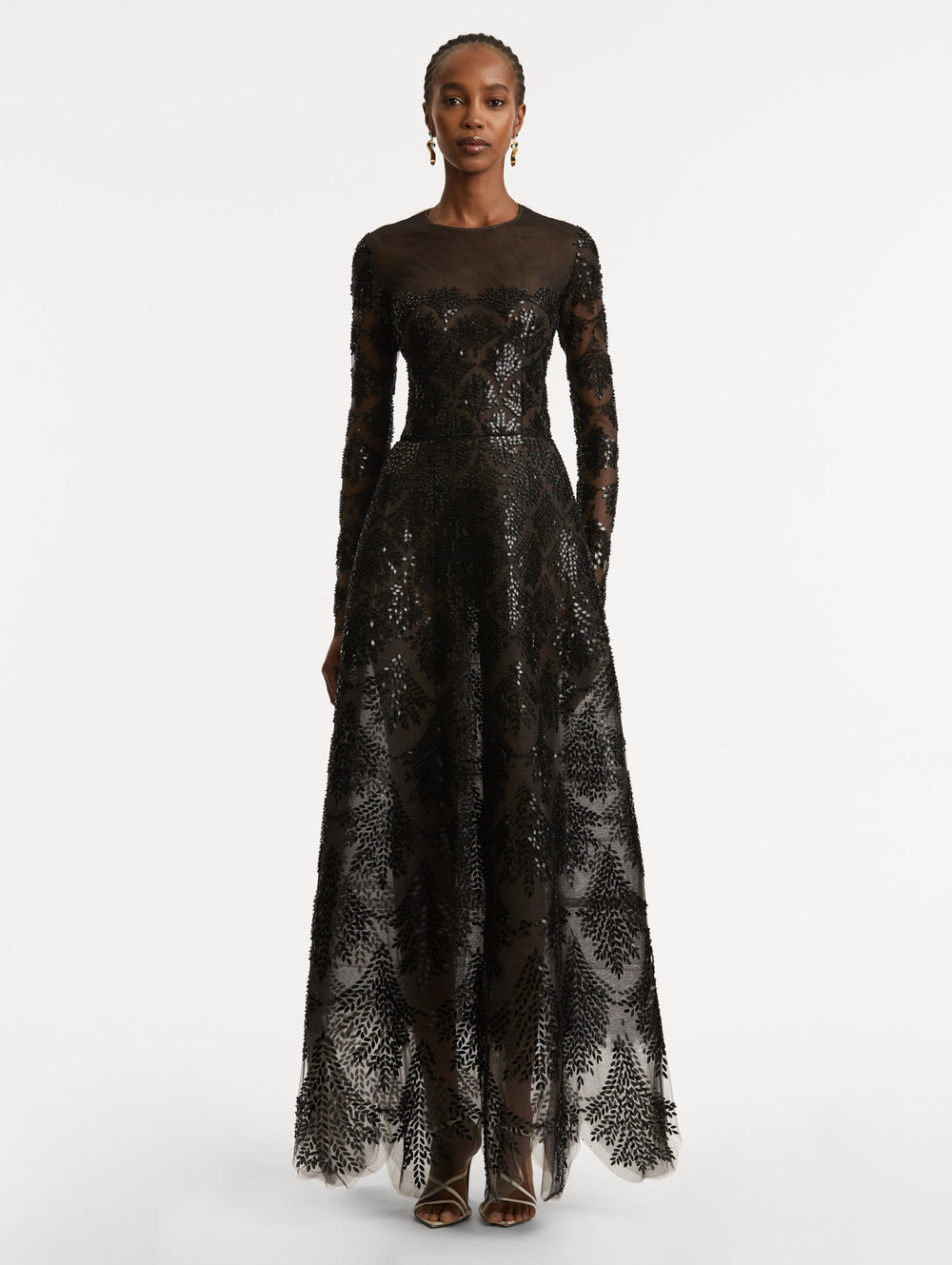 Oscar de la Renta Fern Sequin Embroidered Gown