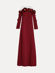 Oscar de la Renta Peony Appliqué Illusion Neck Caftan