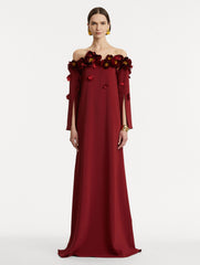 Oscar de la Renta Peony Appliqué Illusion Neck Caftan
