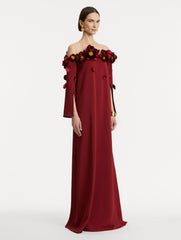 Oscar de la Renta Peony Appliqué Illusion Neck Caftan