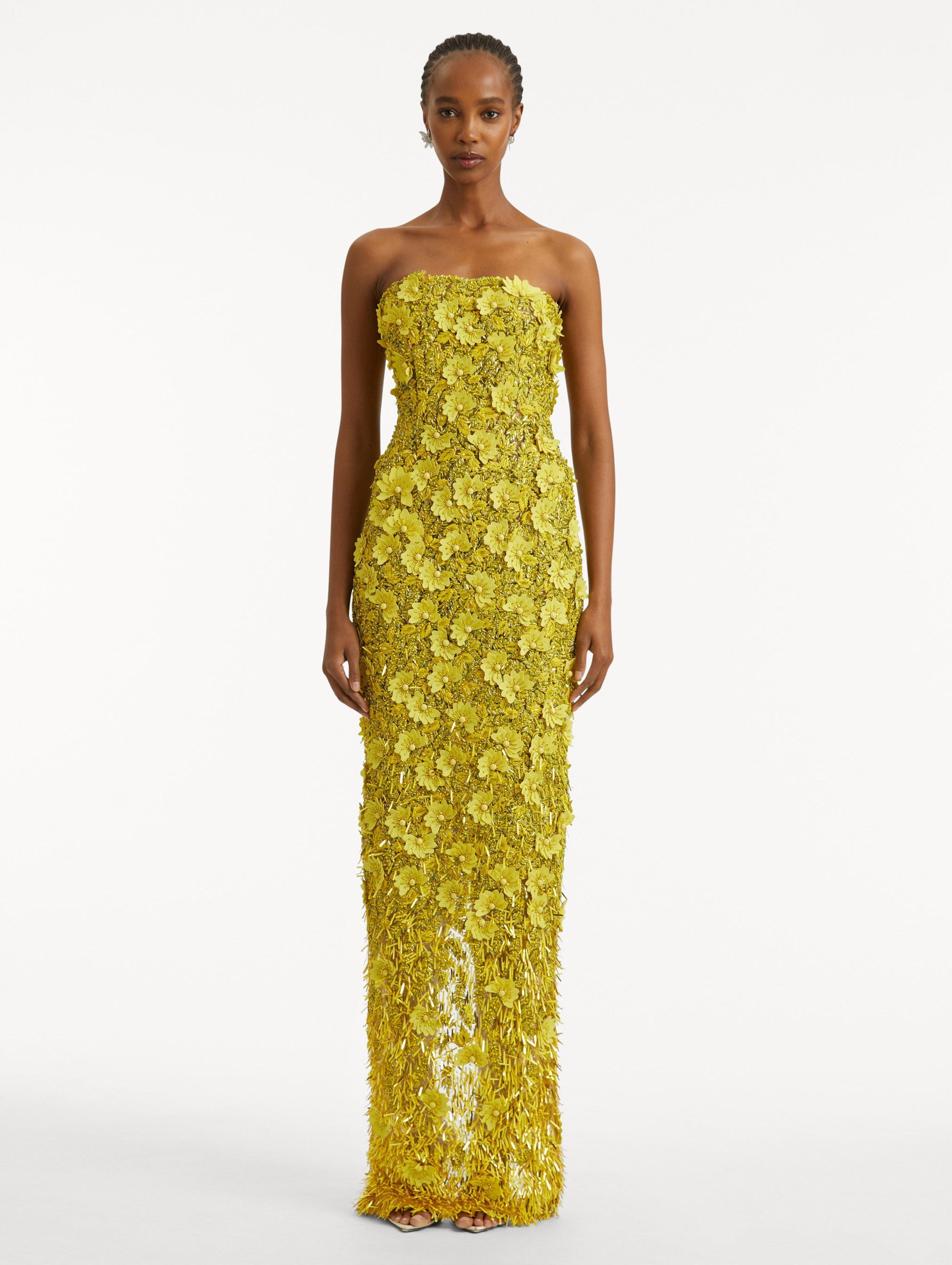 Oscar de la Renta Peony Sequin and Raffia Embroidered Gown