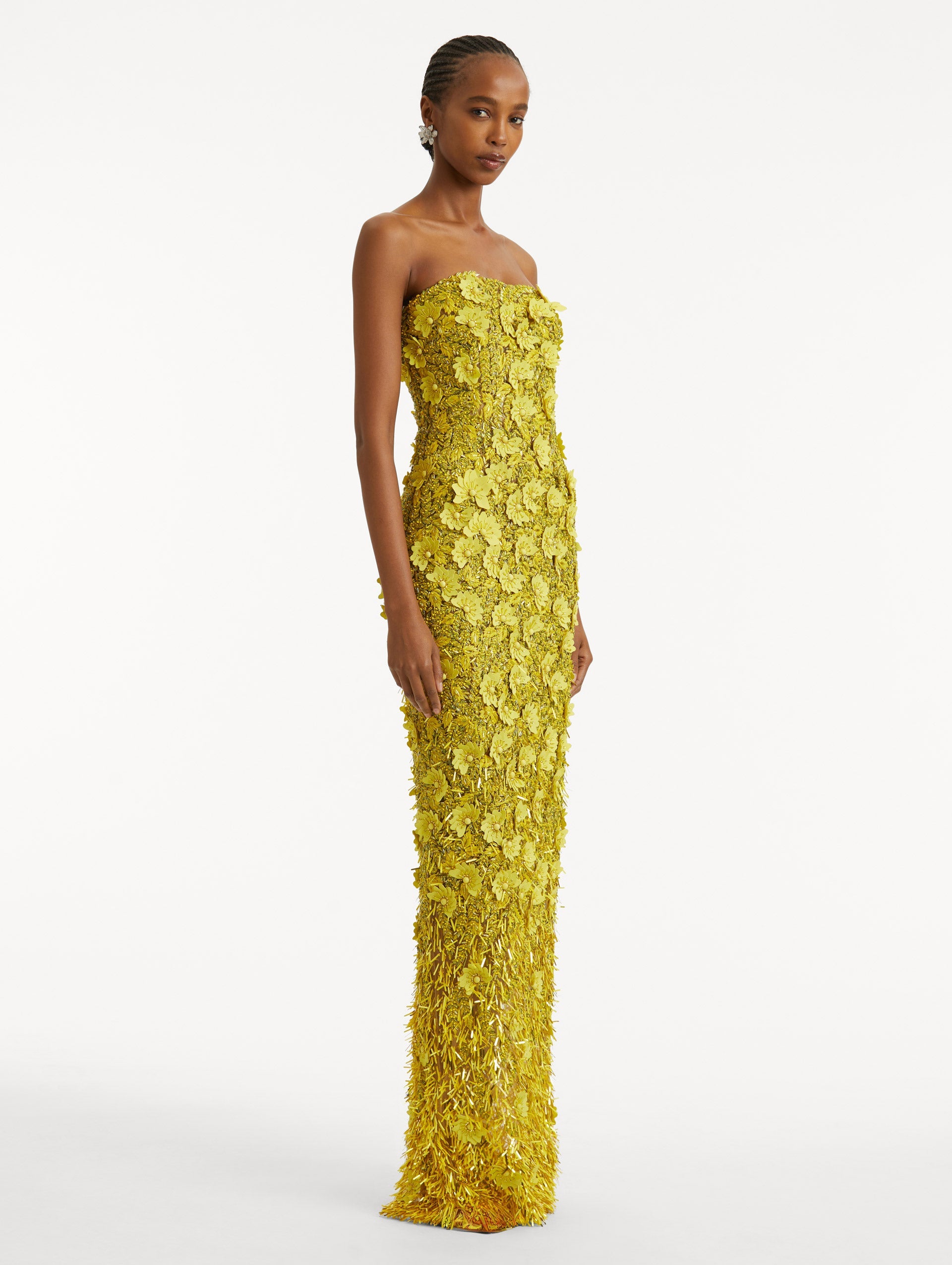Oscar de la Renta Peony Sequin and Raffia Embroidered Gown