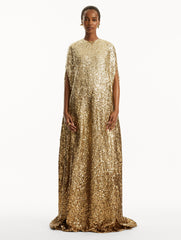 Oscar de la Renta Metallic Ombré Sequin Embroidered Caftan