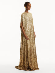 Oscar de la Renta Metallic Ombré Sequin Embroidered Caftan