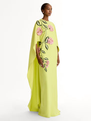 Oscar de la Renta Porcelain Flower Embroidered Caftan