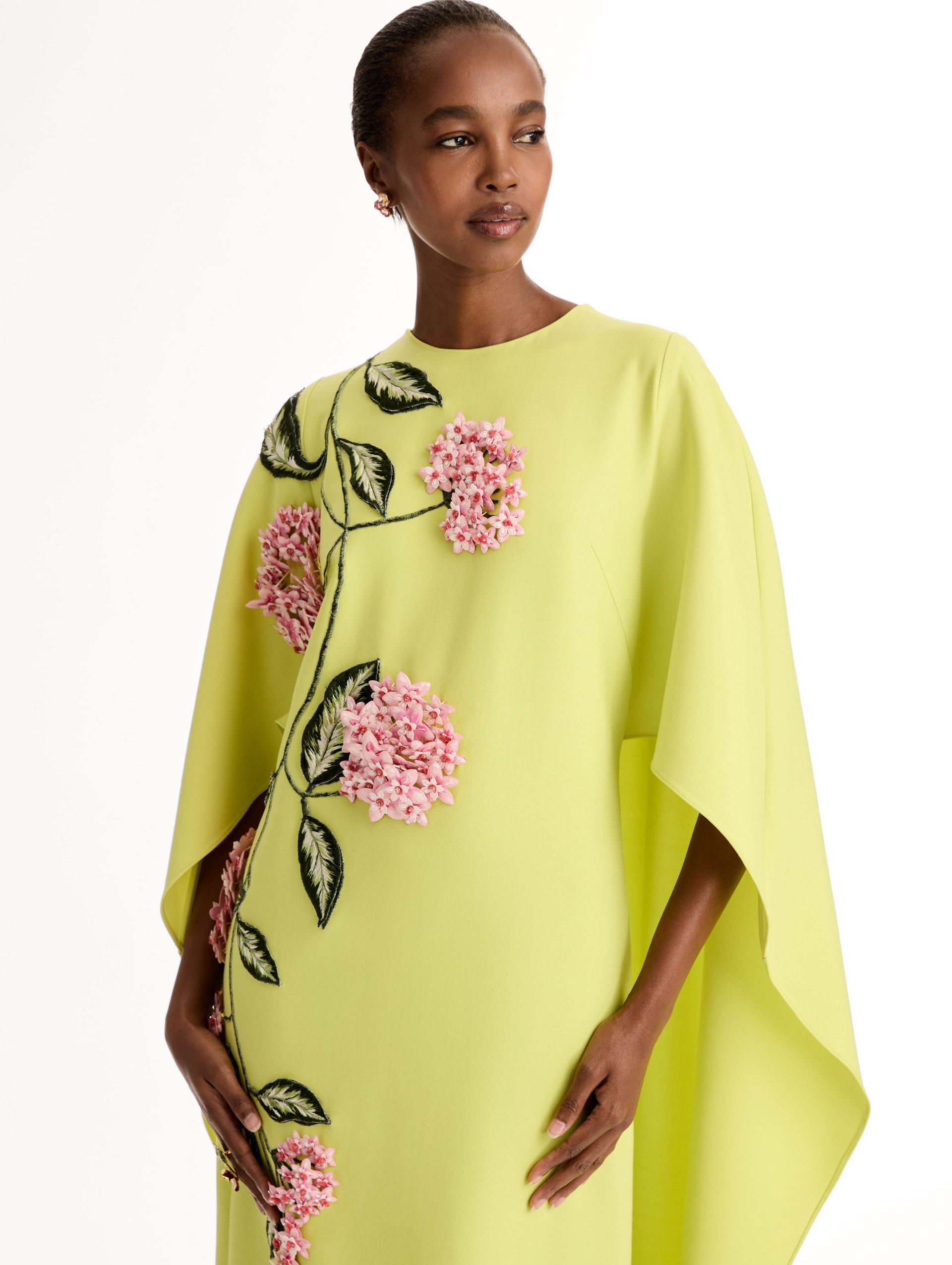 Oscar de la Renta Porcelain Flower Embroidered Caftan