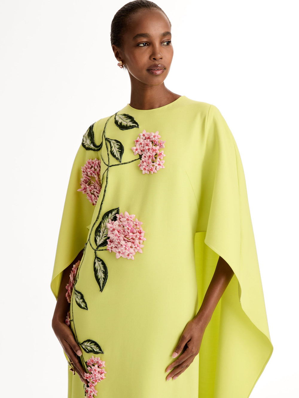 Oscar de la Renta Porcelain Flower Embroidered Caftan