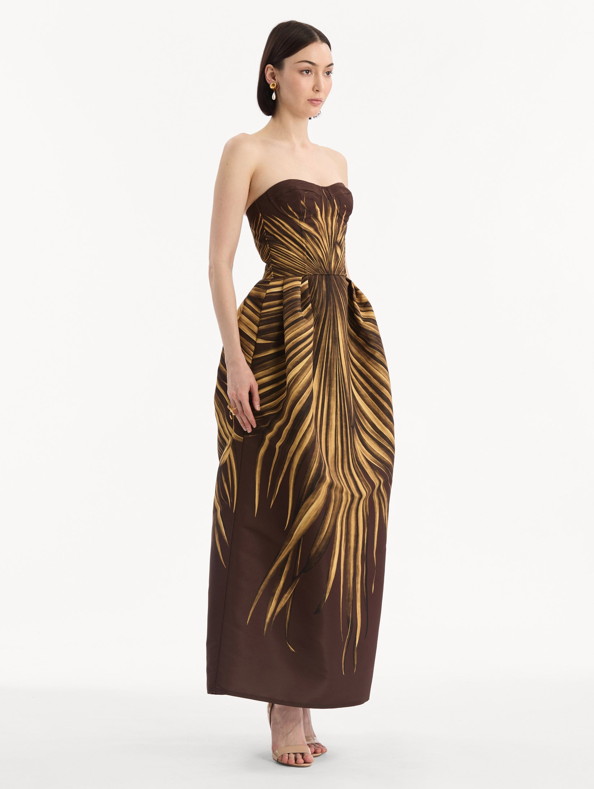 Oscar de la Renta Palm Leaves Faille Gown