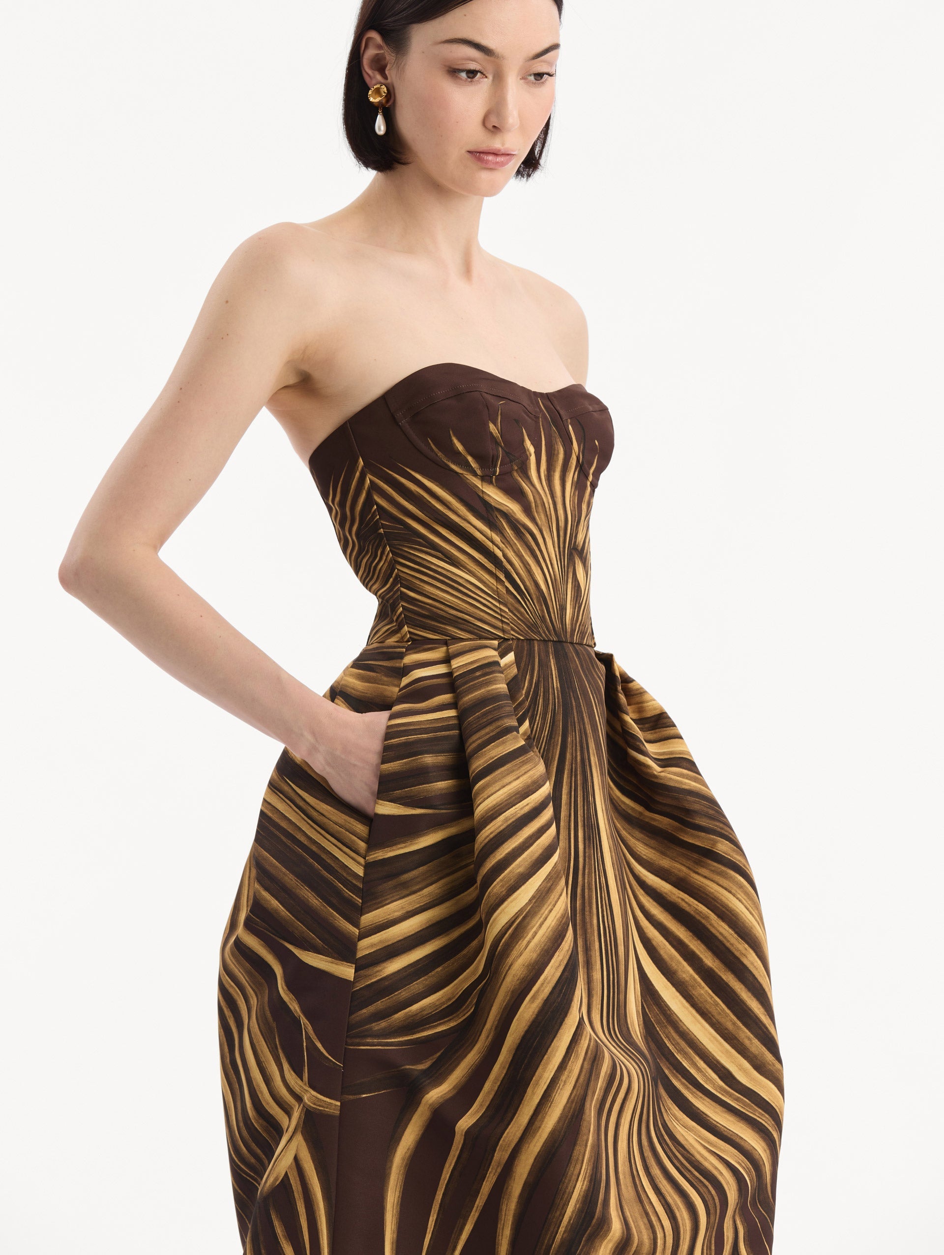 Oscar de la Renta Palm Leaves Faille Gown
