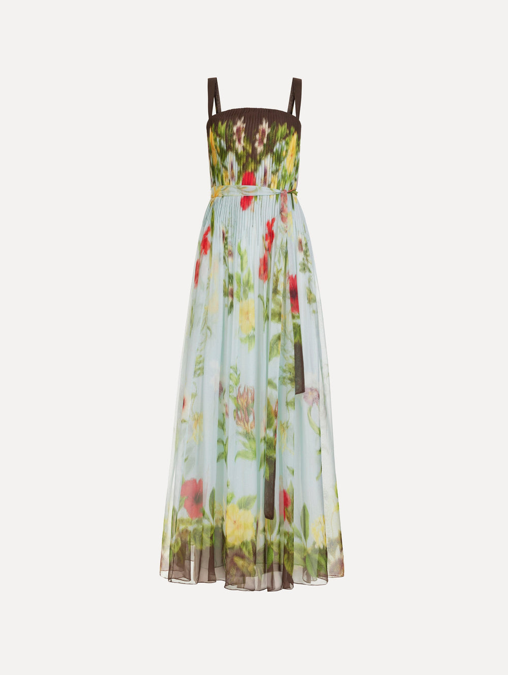 Oscar de la Renta Dominican Mixed-Floral Silk Chiffon Gown
