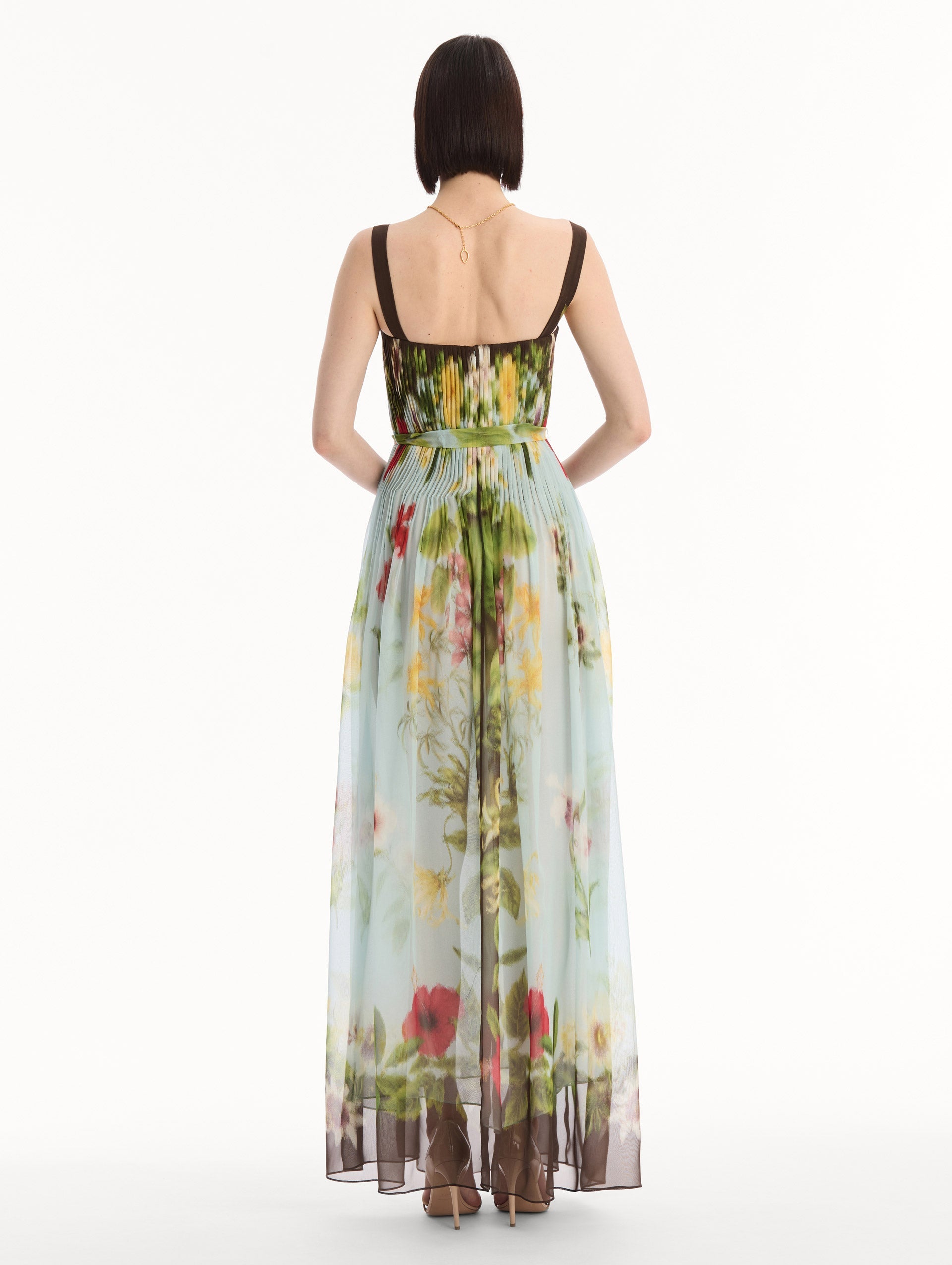 Oscar de la Renta Dominican Mixed-Floral Silk Chiffon Gown