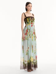 Oscar de la Renta Dominican Mixed-Floral Silk Chiffon Gown