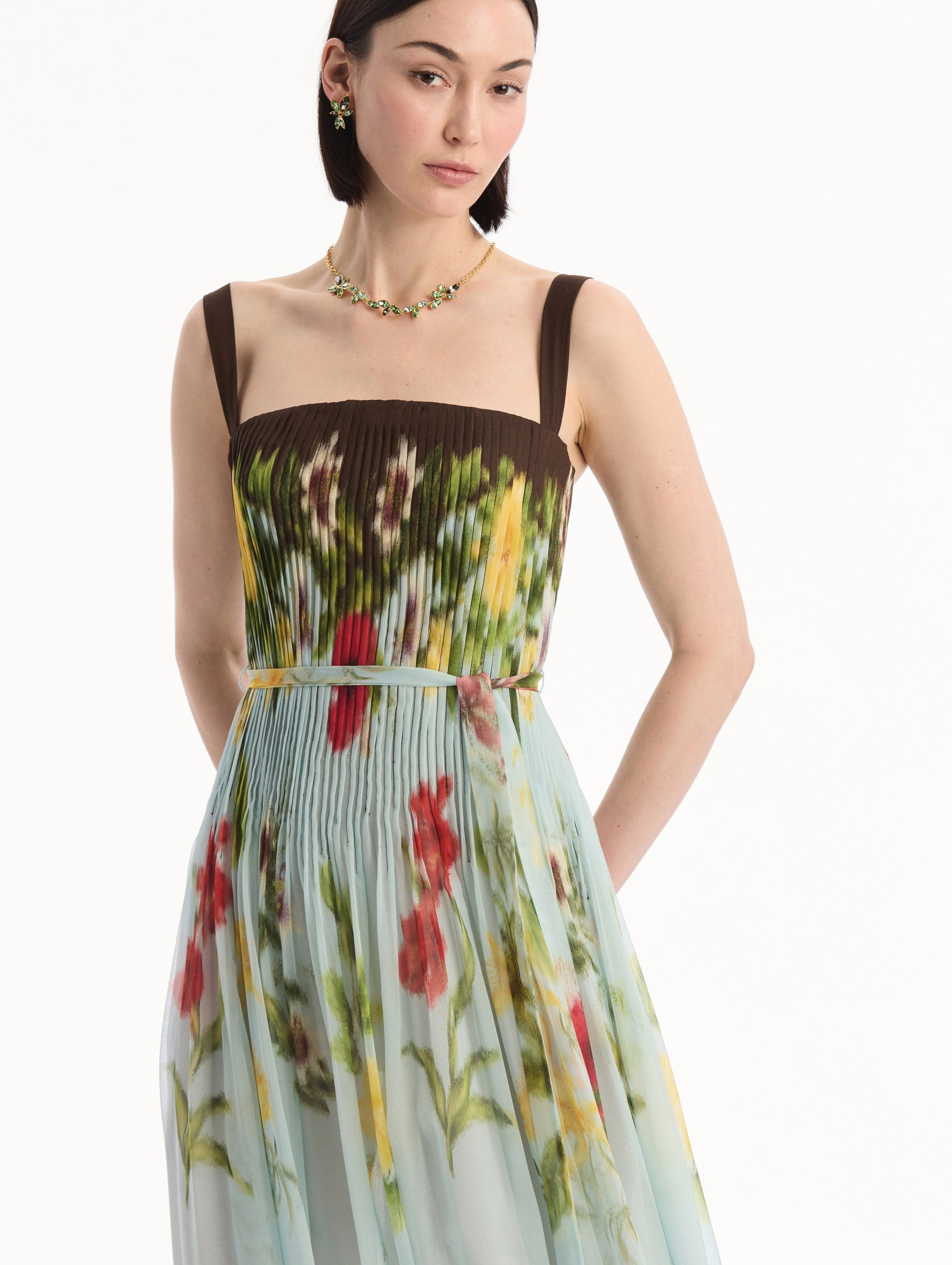 Oscar de la Renta Dominican Mixed-Floral Silk Chiffon Gown