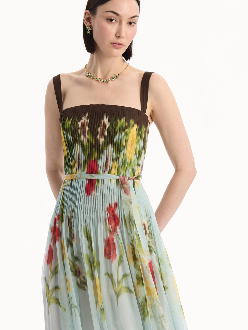 Oscar de la Renta Dominican Mixed-Floral Silk Chiffon Gown