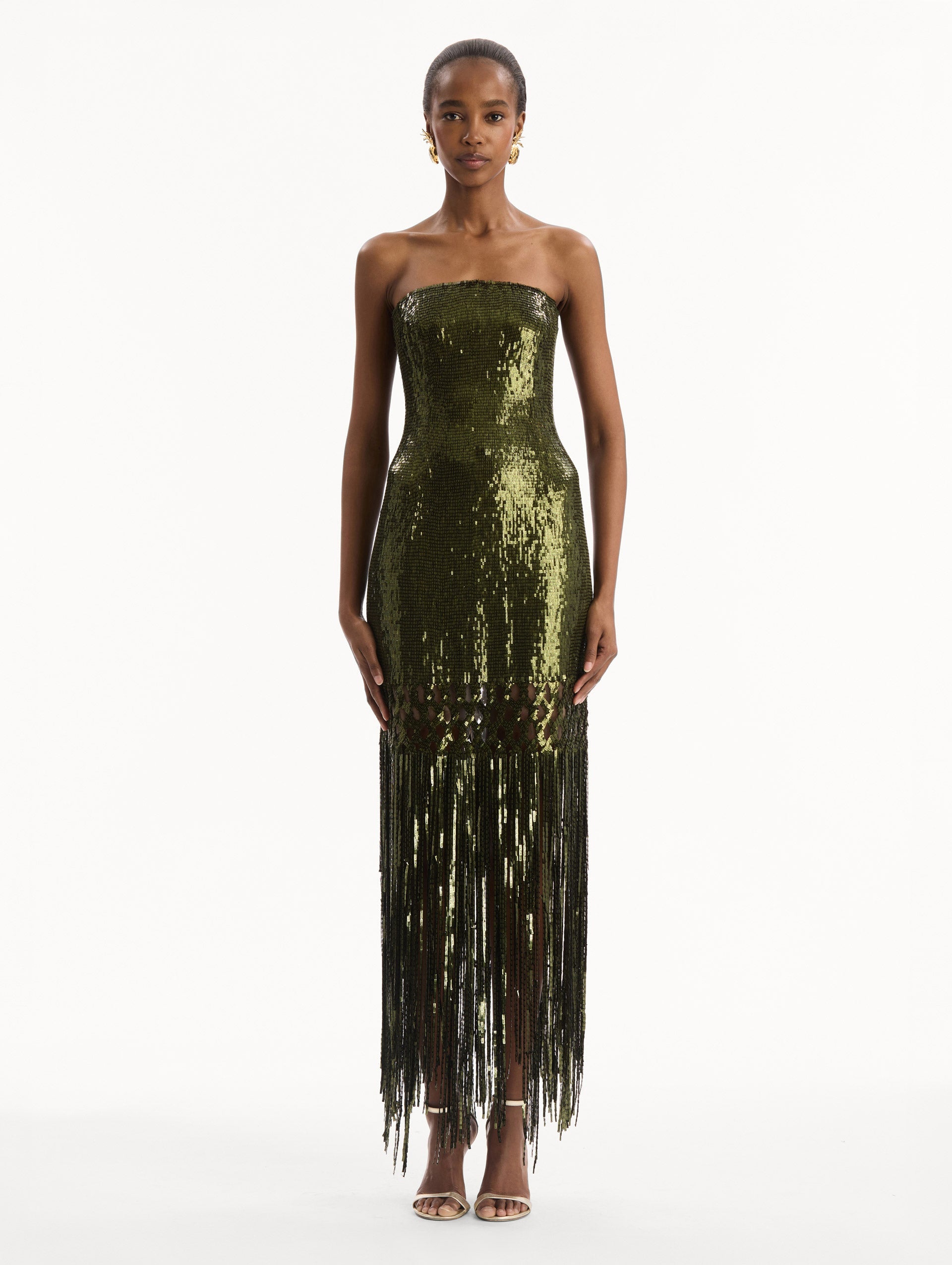 Oscar de la Renta Sequin Fringe Gown