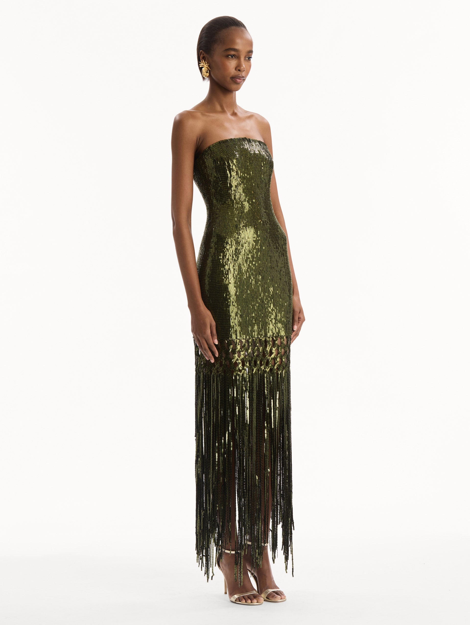 Oscar de la Renta Sequin Fringe Gown