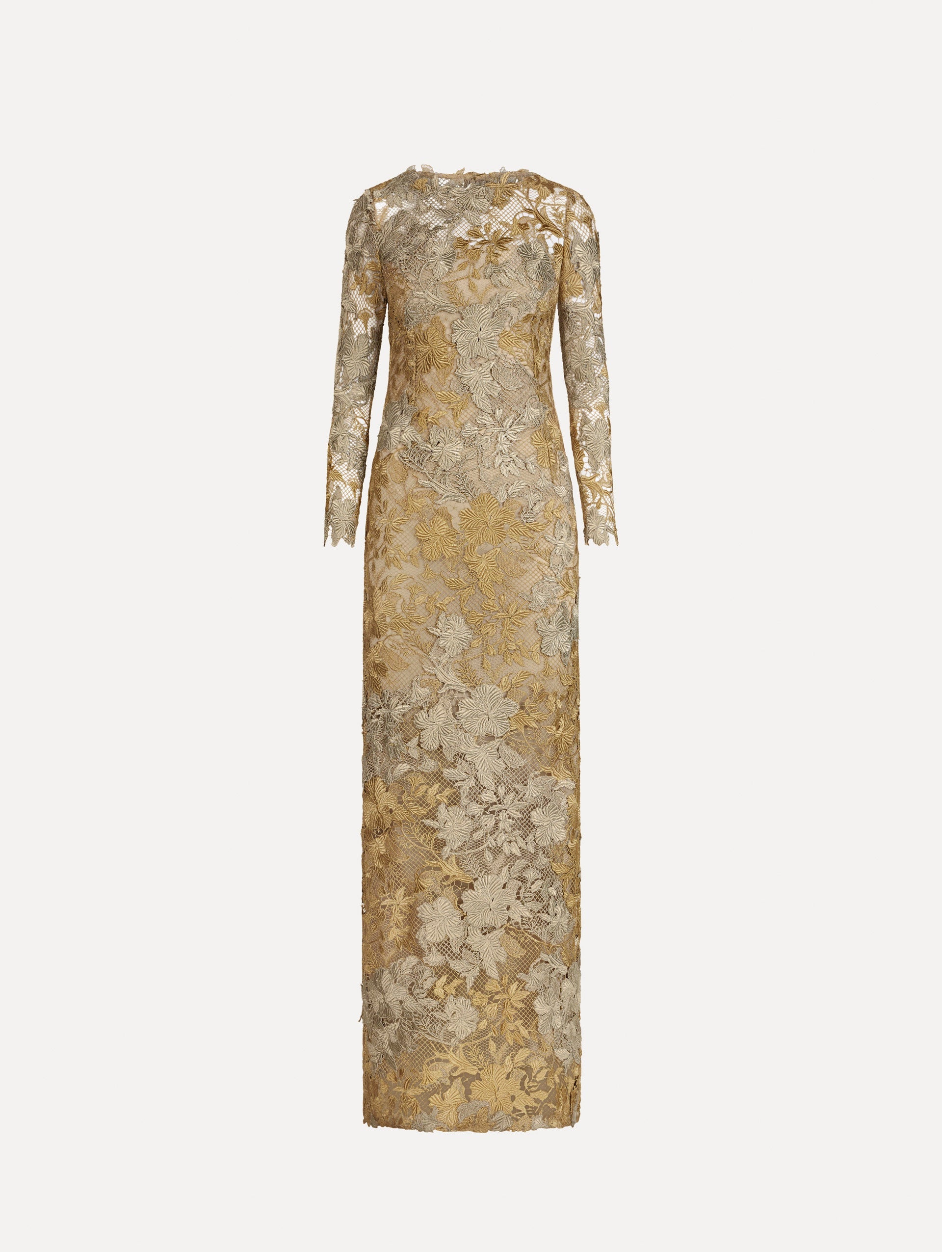 Oscar de la Renta Hibiscus Metallic Guipure Gown