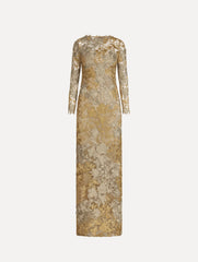 Oscar de la Renta Hibiscus Metallic Guipure Gown