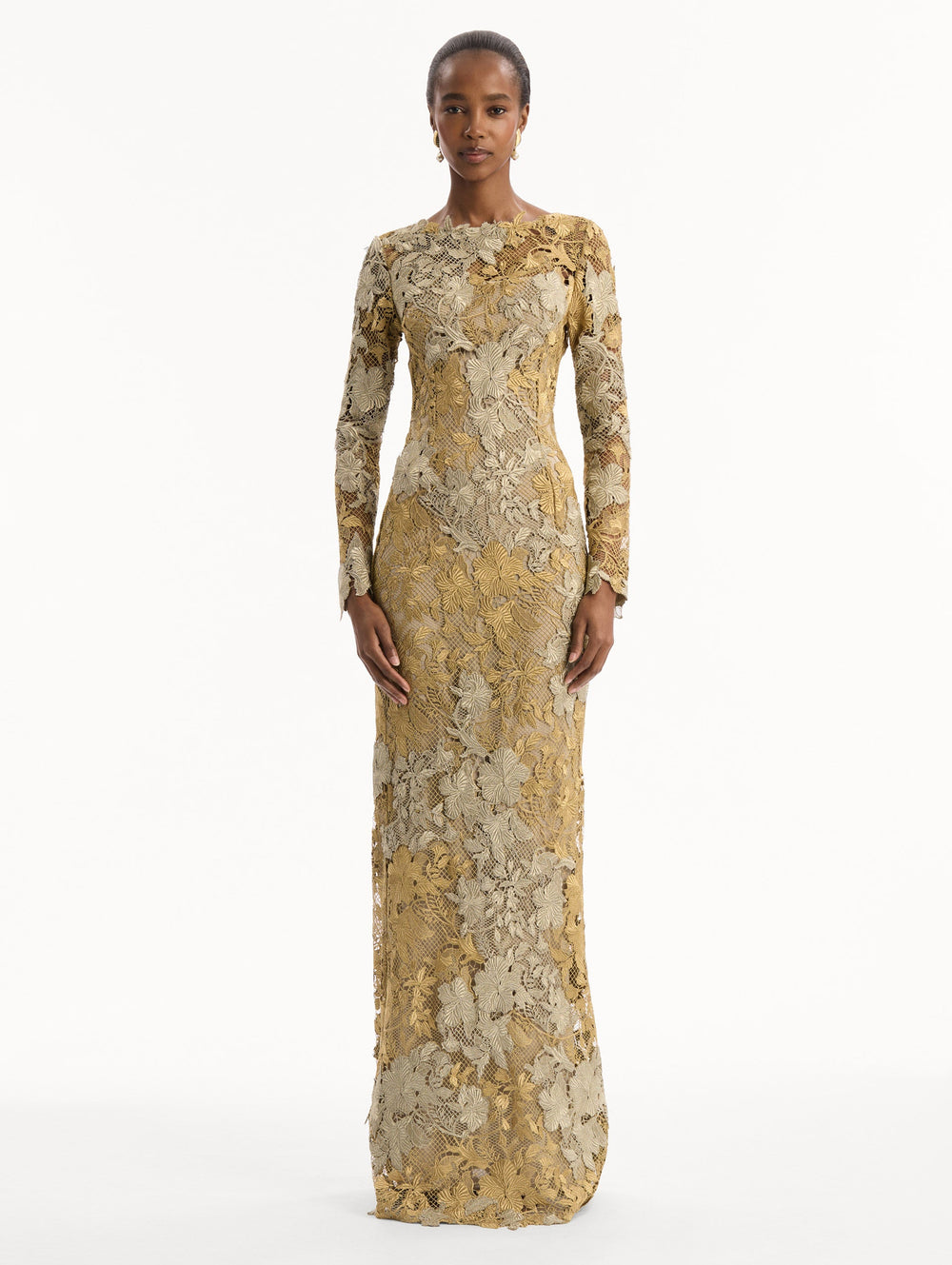 Oscar de la Renta Hibiscus Metallic Guipure Gown