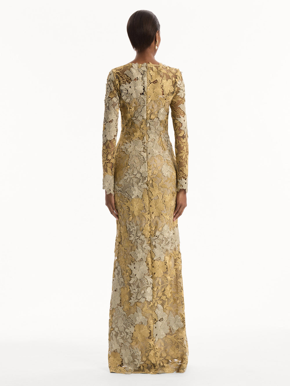 Oscar de la Renta Hibiscus Metallic Guipure Gown