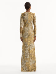 Oscar de la Renta Hibiscus Metallic Guipure Gown