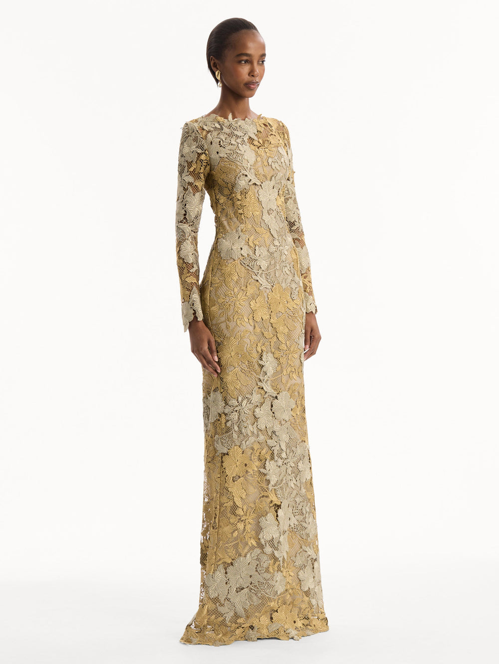 Oscar de la Renta Hibiscus Metallic Guipure Gown