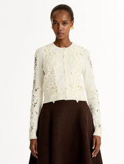 Oscar de la Renta Porcelain Flower Guipure Insert Cardigan