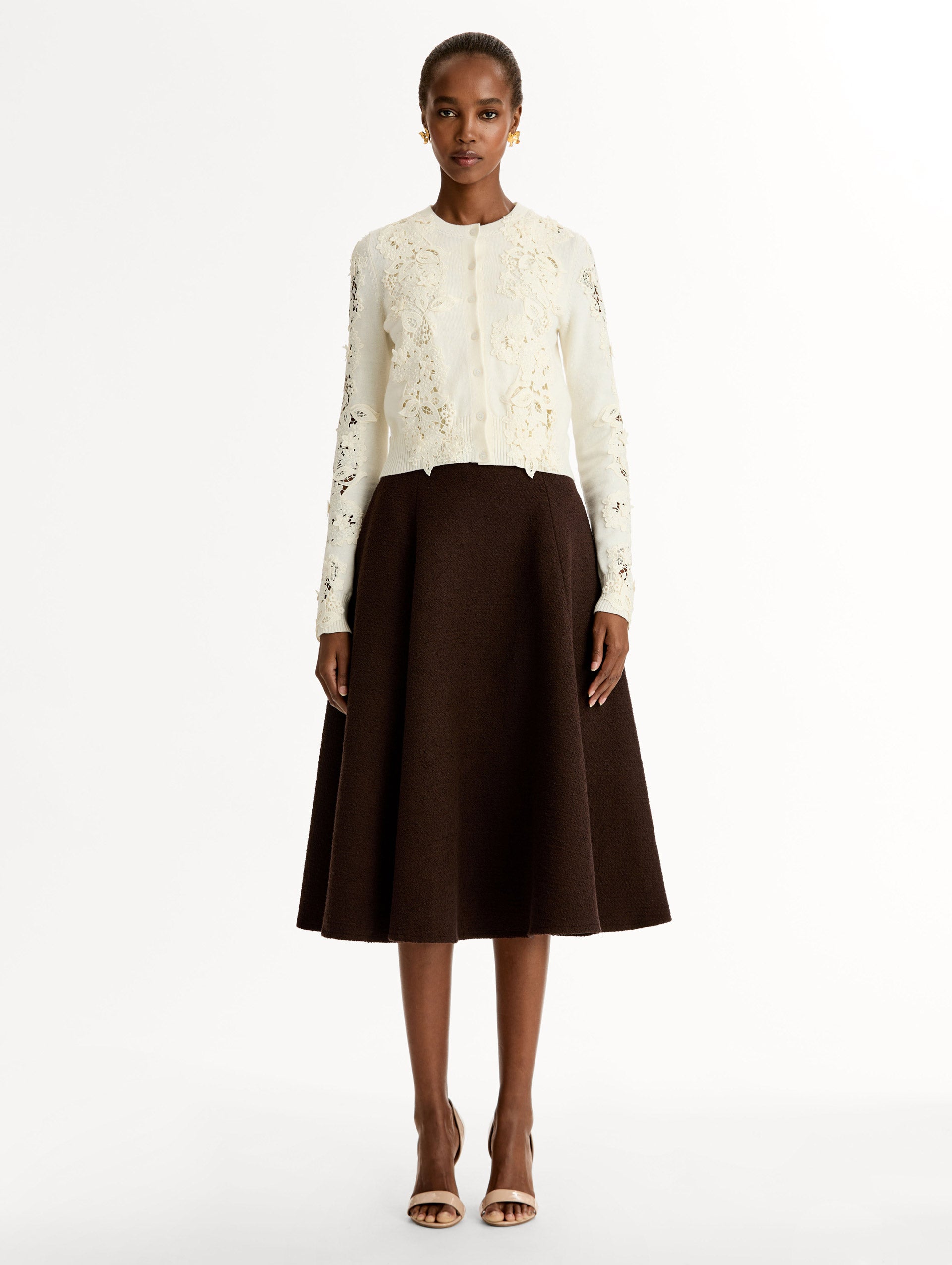 Oscar de la Renta Porcelain Flower Guipure Insert Cardigan