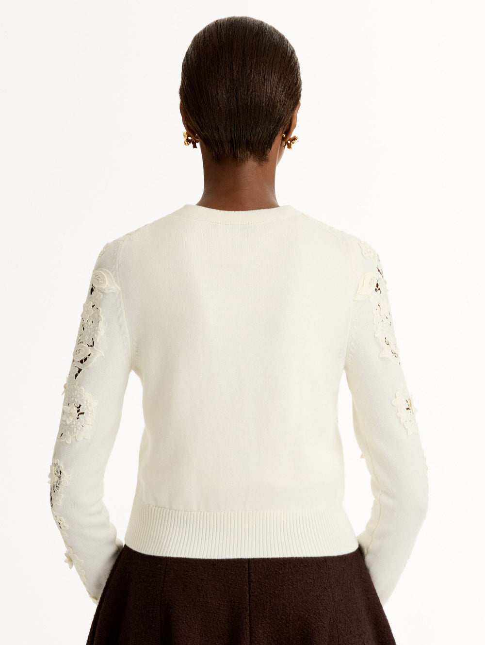 Oscar de la Renta Porcelain Flower Guipure Insert Cardigan