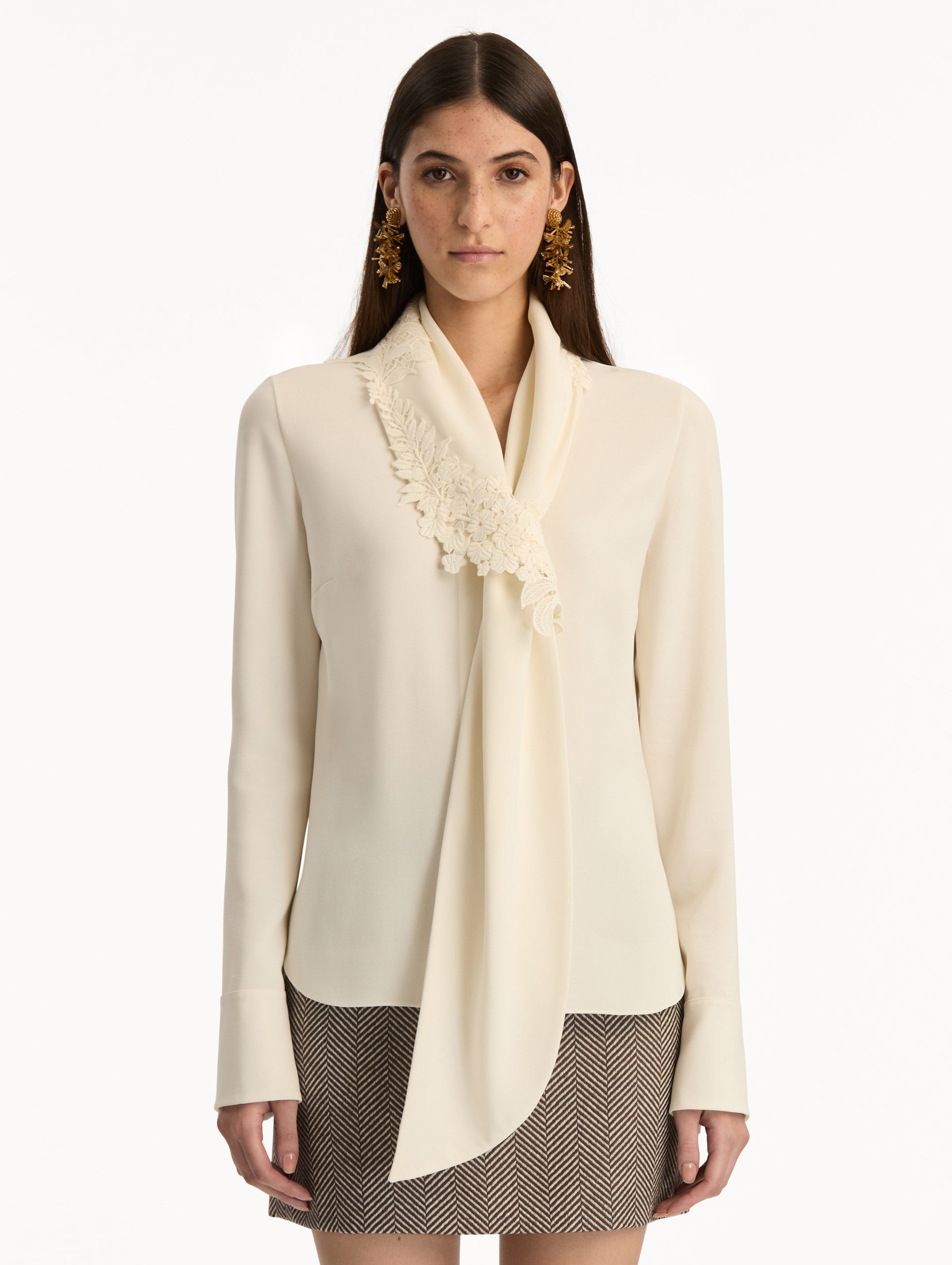 Oscar de la Renta Foxglove Tie-Neck Georgette Blouse