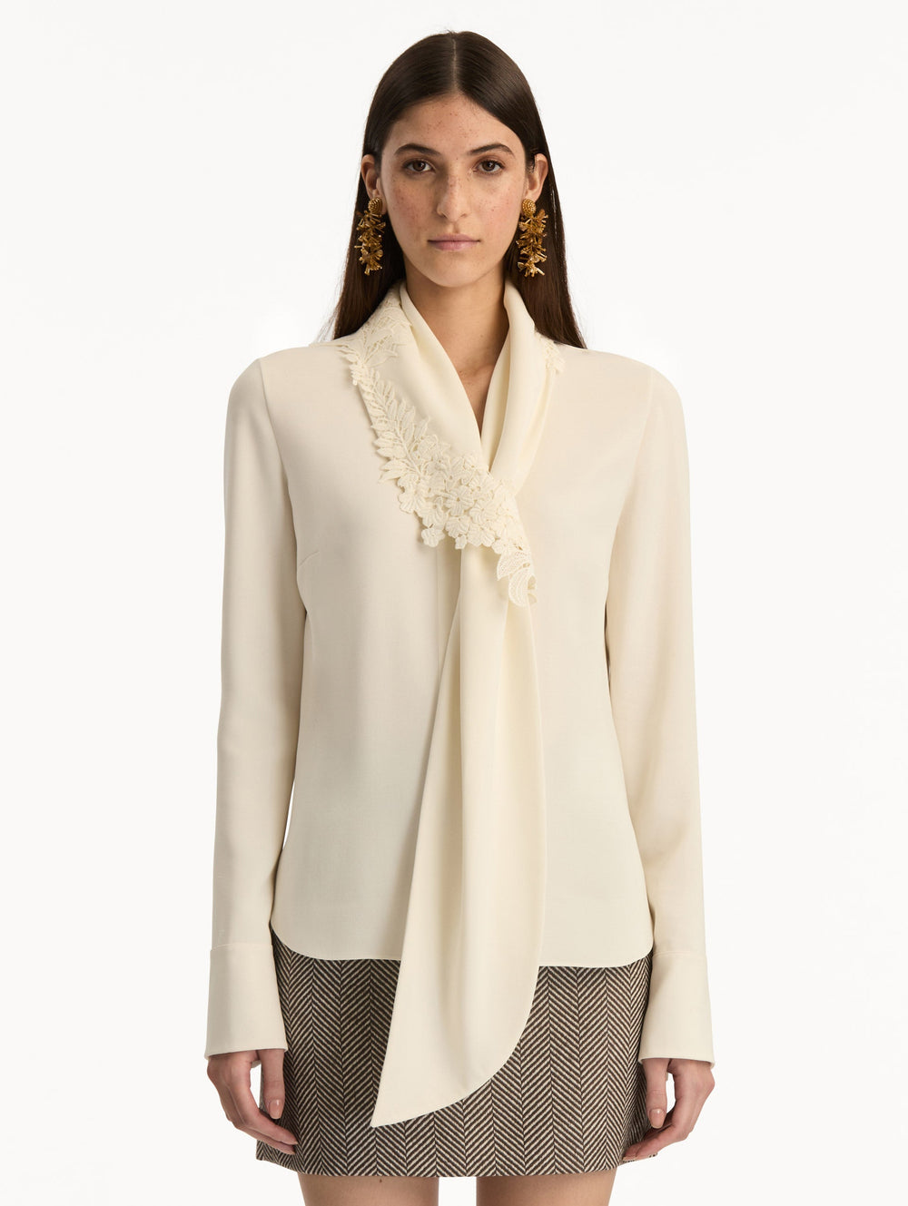 Oscar de la Renta Foxglove Tie-Neck Georgette Blouse