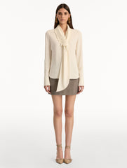 Oscar de la Renta Foxglove Tie-Neck Georgette Blouse