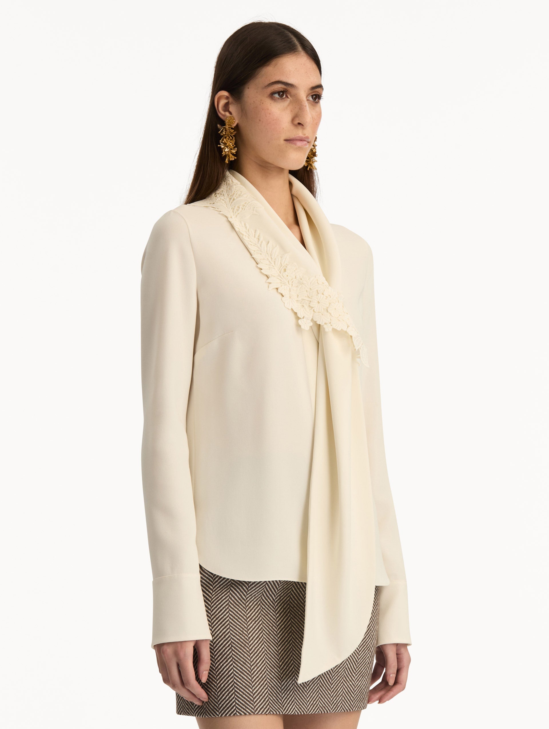 Oscar de la Renta Foxglove Tie-Neck Georgette Blouse