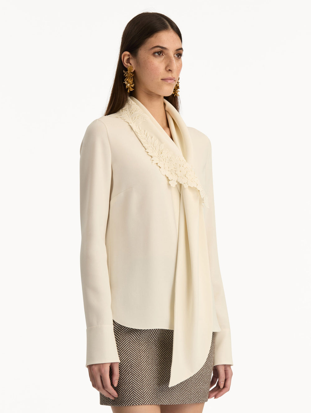 Oscar de la Renta Foxglove Tie-Neck Georgette Blouse