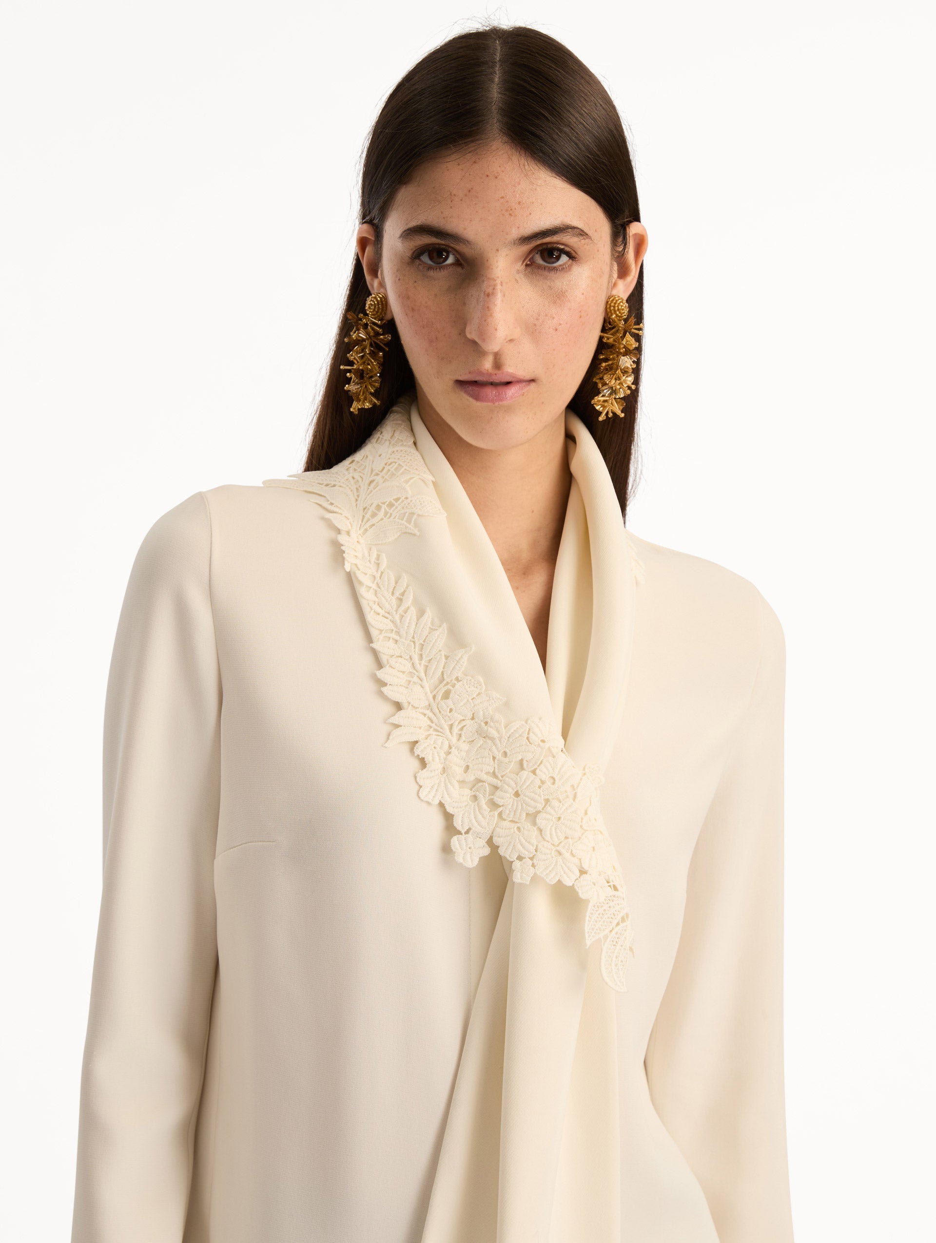 Oscar de la Renta Foxglove Tie-Neck Georgette Blouse
