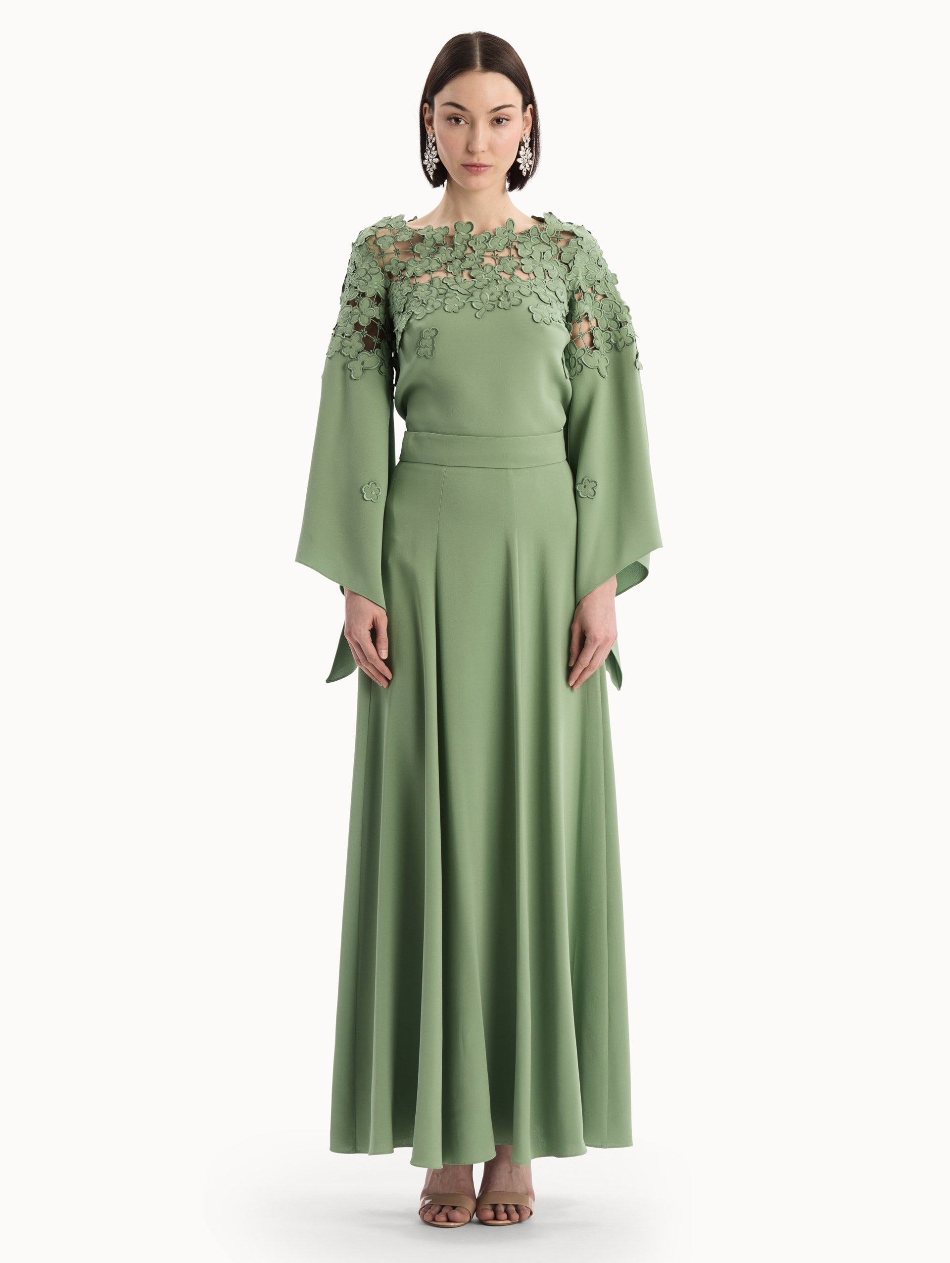 Oscar de la Renta Floral Appliqué Lattice Blouse